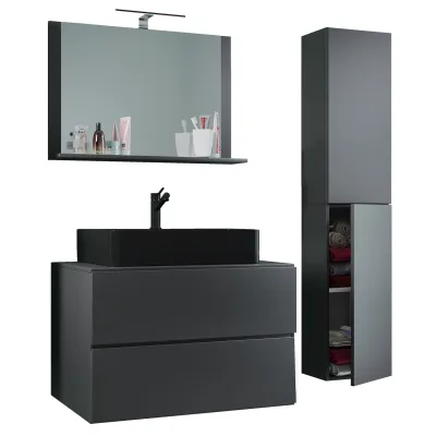 VCM 4-tlg. Waschplatz Waschtisch   Waschbecken Unterschrank Breite 80 cm   Badmöbel Set mit Schubladen Drehtüren Spiegel   Lendas