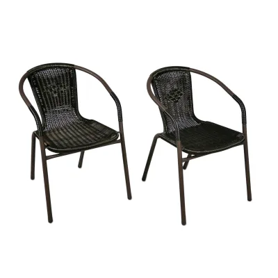 VCM 4er Set Bistrostuhl   dunkelbraun Stapelstuhl   Maße H. 73 x B. 53 x T. 60 cm   Füße mit Gumminoppen   Rattanstuhl Poly-Rattan
