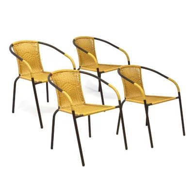 VCM 4er Set Bistrostuhl Stapelstuhl Balkonstuhl Gartenstuhl   beige hellbraun    Poly-Rattan   Maße H. 73x B. 53x T. 60 cm