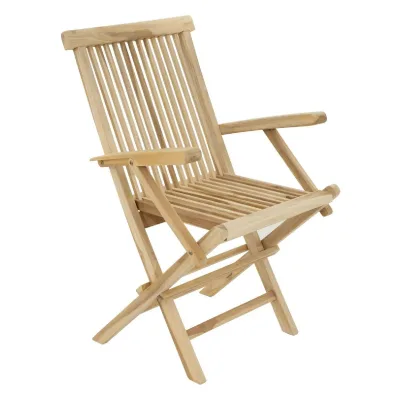 VCM 4er Set Gartenstuhl   Klappstuhl   Hochlehner   Armlehnen   Teak Holz natur    Maße H. 89 x B. 57 x T. 62 cm
