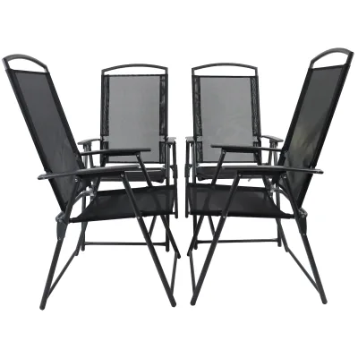 VCM 4er Set Gartenstuhl / Stuhl-Maße ca. H. 105 x B. 61 x T. 56 cm / Hochlehner / gespanntes Netzgewebe garantiert bequemes Sitzen / Metall Alu Hochlehner Balkonstuhl Garlos