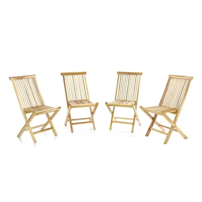 VCM 4er Set Gartenstuhl   Teak Holz   unbehandelt   klappbar    Maße B. 46x H. 89x T. 62cm