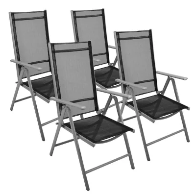 VCM 4er Set Klappstuhl Gartenstuhl Campingstuhl Liegestuhl   für Garten Terrasse Balkon   schwarz / Rahmen grau   Maße H. 105 x B. 56 x T. 65cm
