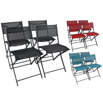 VCM 4er Set Klappstuhl Metall mit Textilene Bezug, Gartenstuhl klappbar, platzsparend, wetterbeständig, ideal für Balkonstuhl oder Terrasse, Outdoor Sumila
