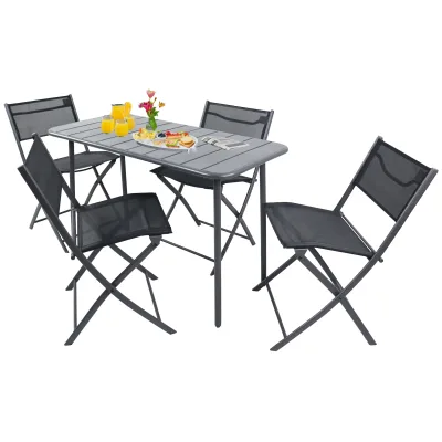 VCM 5-teilig Balkonmöbel Set, Gartentisch 110x55 cm mit 4 Klappstühlen, Metall & Textilene, wetterbeständig, platzsparend für Balkon & Terrasse, Sumila