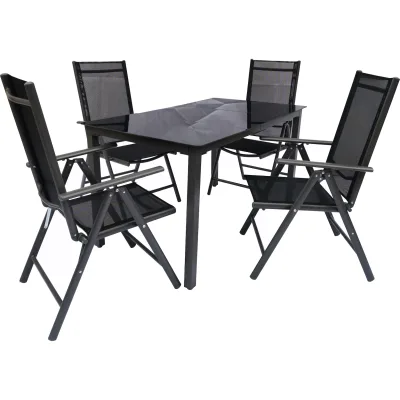 VCM 5-tlg Gartenmöbel Set   Sitzgruppe Essgruppe   1xTisch, 4x Stühle   Tisch Maße ca. H. 76 x B. 140 x T. 80 cm   Garten Set – Stühle 140 SW Miami