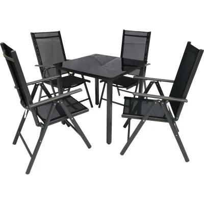 VCM 5-tlg Gartenmöbel Set   Sitzgruppe Essgruppe   1xTisch, 4x Stühle   Tisch Maße ca. H. 76 x B. 80 x T. 80 cm   Garten Set – Stühle 80 SW Miami