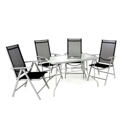 VCM 5-tlg. Set Gartenmöbelset   Klappstühle   Gartengarnitur   Glastisch   Sitzgruppe   Garten-Set