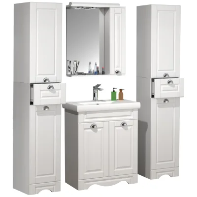 VCM 5-tlg. Waschplatz Waschtisch Breite 60 cm Badmöbel Set Waschbecken Spiegelschrank Hochschrank Landhaus Casalo