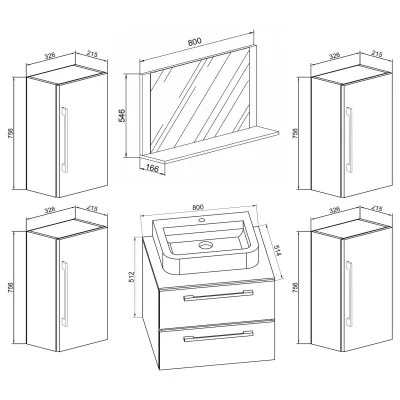 VCM 5-tlg. Waschplatz Waschtisch   Waschbecken Unterschrank Breite 60 cm   Badmöbel Set mit Schubladen Drehtüren Spiegel   Badinos