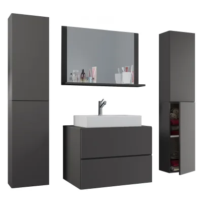 VCM 5-tlg. Waschplatz Waschtisch   Waschbecken Unterschrank Breite 80 cm   Badmöbel Set mit Schubladen Drehtüren Spiegel   Lendas