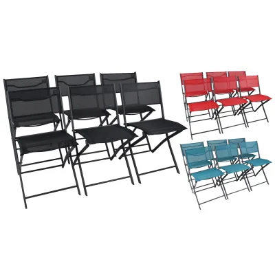 VCM 6er Set Klappstuhl Metall mit Textilene Bezug, Gartenstuhl klappbar, platzsparend, wetterbeständig, Balkonstuhl oder Terrasse, Outdoor Sumila