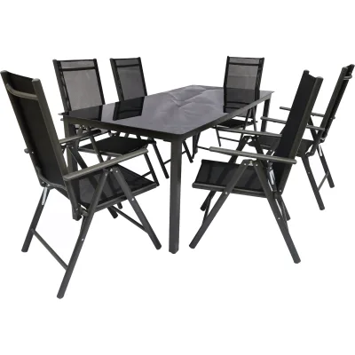 VCM 7 tlg. Gartenmöbel Set   Sitzgruppe Essgruppe   1x Tisch, 6x Stühle   Tisch Maße ca. H. 76 x B. 189 x T. 90 cm   Stühle 189 SW Miami