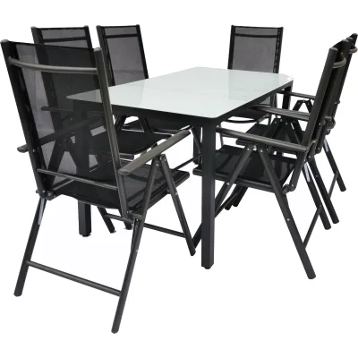 VCM 7-tlg Gartenmöbel Set   Sitzgruppe Essgruppe   1xTisch, 6x Stühle   Tisch Maße ca. H. 76 x B. 140 x T. 80 cm   Garten Set – Stühle 140 MA Miami