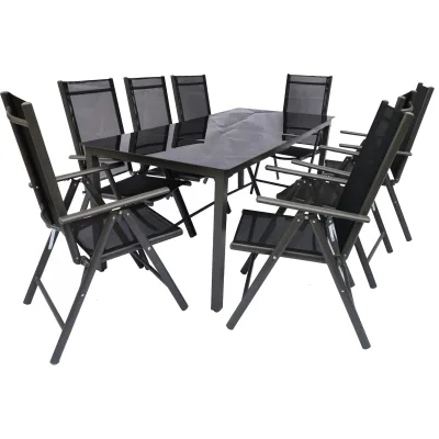 VCM 9-tlg Gartenmöbel Set   Sitzgruppe Essgruppe   1xTisch, 8x Stühle   Tisch Maße ca. H. 76 x B. 189 x T. 90 cm   Garten Set – Stühle 189 SW Miami