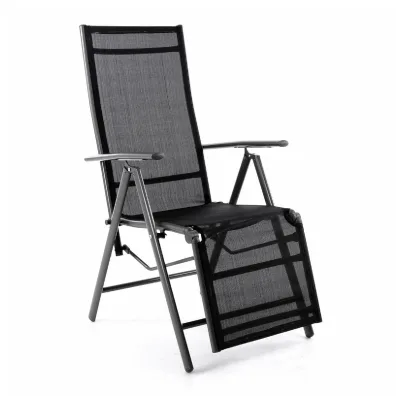 VCM Alu Liegestuhl Klappstuhl Relaxstuhl   schwarz / Rahmen anthrazit   m. Fußstütze   Maße H. 112 x B. 55 x T. 60 cm