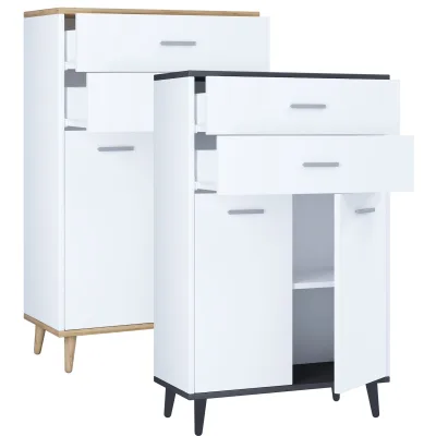 VCM Badmöbel Midischrank   Seitenschrank   Maße: H. 97 x B. 60 x T. 28 cm   2 Schubladen   2 Drehtüren   2 Fächer - Landos