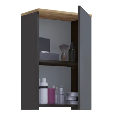 VCM Badschrank Holzwerkstoff, Wandschrank fürs Badezimmer mit 1 Tür und 2 Fächern, Badezimmerschrank Hängeschrank,  Maße H. 59 x B. 40 x T. 22 cm, Badmöbel modern – Cosila