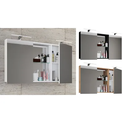 VCM Badschrank zeitlos   Maße ca. H. 59 x B. 112 cm T. 12 cm   Zwei Drehtüren mit Ablagefächer   Spiegelschrank - Budasi