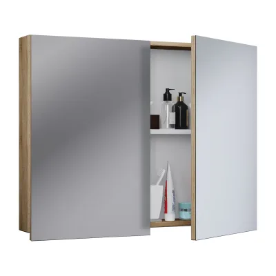 VCM Badschrank zeitlos   Maße ca. H. 60 x B. 80 x T. 12 cm   Zwei Drehtüren   Spiegelschrank - Badinos 60 x 80 cm
