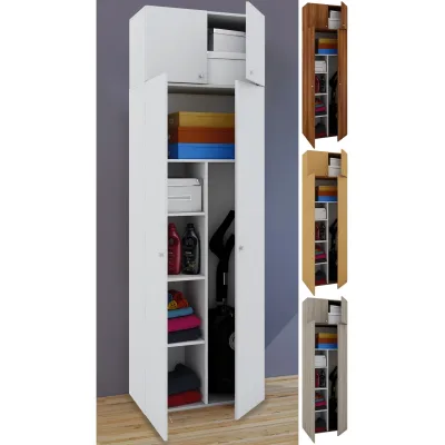 VCM Besenschrank   6 Fächer   Maße B. 70 x  H. 238 x T. 40 cm   Haushaltsschrank   Mehrzweckschrank   Aufsatz mit zwei Türen - Vandol