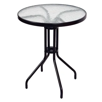 VCM Bistrotisch mit Glasplatte   Glastisch mit Schirmloch   Gartentisch   Terrassentisch   Tisch Glas   Ø 60cm