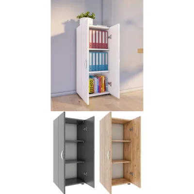 VCM Büroschrank mit 3 Fächern   moderner Aktenschrank mit Drehtüren   Maße ca. H. 108 x B. 49 x T. 34 cm – Ulas 3-Fach