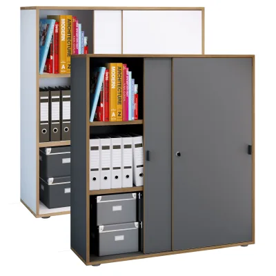 VCM Büroschrank mit 3 Fächern   moderner Aktenschrank mit Schiebetüren   Maße ca. H. 110 x B. 100 x T. 37 cm– Salia 3-Fach