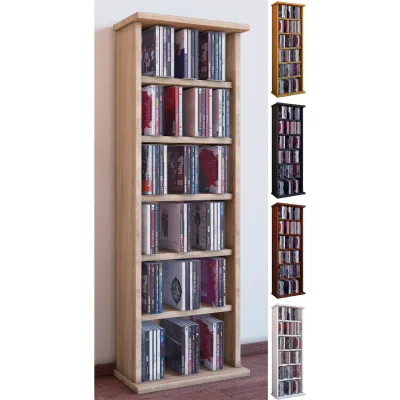 VCM CD Regal Holz   CD Regal mit Platz für 150 CDs oder 65 DVDs oder 36-Videos   Maße: H. 92 x B. 31 x T. 18 cm   elegantes DVD Regal stehend   Blu ray Regal fürs Wohnzimmer   CD Regal   Vostan