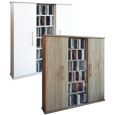 VCM CD Regal Holz   CD Schrank mit 1 ESG-Sicherheitsglastür und 2 Holztüren für 450 CDs oder 195 DVDs oder 108-Videos   Maße: H. 92 x B. 86 x T. 18 cm   Eleganter DVD Schrank   Blu ray Schrank   CD-Schrank - Santo