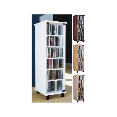 VCM CD Regal Holz   CD Schrank mit ESG-Sicherheitsglastüren für 204 CDs oder 72 DVDs   Maße: H. 98 x B. 31 x T. 35 cm   Elegantes DVD Regal mit Rollen   Blu ray Regal   CD Regal - Valenza