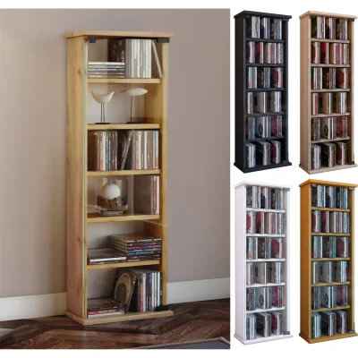 VCM CD Regal Holz   platzsparender CD Schrank mit ESG-Sicherheitsglastüren für 150 CDs oder 65 DVDs oder 36-Videos   Maße: H. 92 x B. 31 x T. 18 cm   elegantes DVD Regal stehend   Blu ray Regal   Vetro