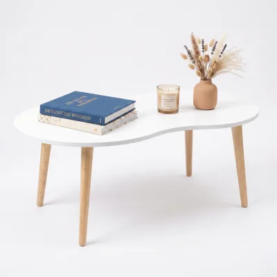 VCM Couchtisch, Beistelltisch im Retro-Design, 90 x 50 cm, Wohnzimmertisch mit organischer Tischplatte - Barilo