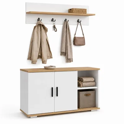 VCM Diele Garderoben Set mit Schuhschrank Sitzbank, Wandgarderobe & Hut Ablage - Gados