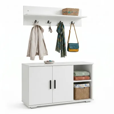 VCM Diele Garderoben Set mit Schuhschrank Sitzbank, Wandgarderobe & Hut Ablage - Gados