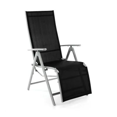 VCM Gartenliege Sonnenliege Liegestuhl Relaxliege   schwarz / Rhamen grau   klappbar   Maße H. 113  x B. 59  x T. 74cm