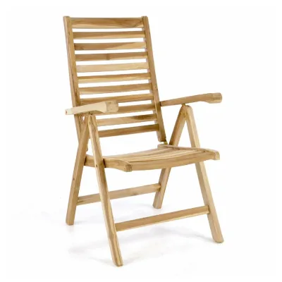 VCM Gartenstuhl Hochlehner Klappstuhl   verstellbar   Teak Holz unbehandelt   hellbraun   Maße H 111 x B 61 x T 65cm