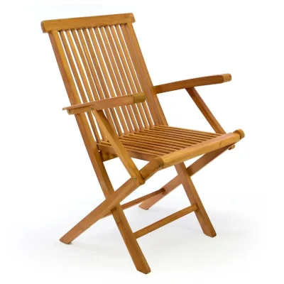 VCM Gartenstuhl mit Armlehne  Teak Holz   klappbar   massiv   behandelt   Maße:  H. 89 cm x B. 57 cm x T. 62 cm