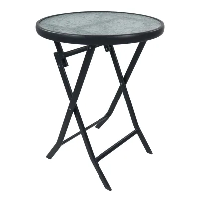 VCM Gartentisch rund Ø 55 cm, Metall Tisch mit Glasplatte, klappbar, wetterbeständig, Balkontisch für den Garten oder Terrasse Outdoor – Sonlas