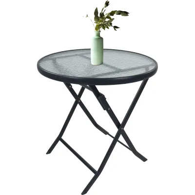 VCM Gartentisch rund Ø 70 cm, Metall Tisch mit Glasplatte, klappbar, wetterbeständig, Balkontisch für Garten oder Terrasse Outdoor, Sonlas