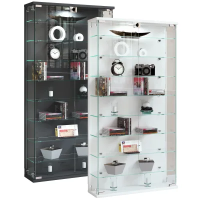 VCM Glasvitrine hängend   Vitrine Glas mit ESG-Sicherheitsglas   Maße ca. H. 114 x B. 59 x T. 17 cm   Hängevitrine Glas   Modern und platzsparend   Glas Vitrinenschrank -  Relas