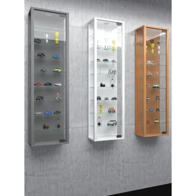 VCM Glasvitrine hängend   Vitrine Glas mit ESG-Sicherheitsglas   Maße ca. H. 115 x B. 33 x T. 18 cm  Hängevitrine Glas   Modern und platzsparend   Glas Vitrinenschrank -  Stano Maxi