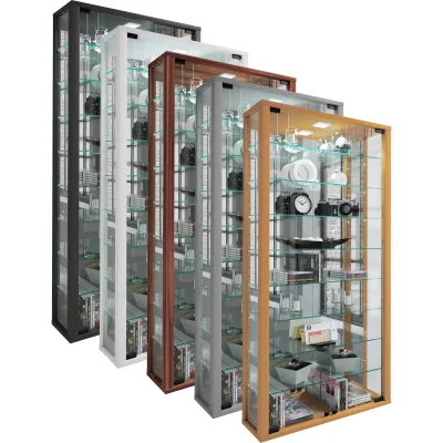 VCM Glasvitrine hängend   Vitrine Glas mit ESG-Sicherheitsglas   Maße ca. H. 115 xx B. 59 x T. 18 cm  Hängevitrine Glas   Modern und platzsparend   Glas Vitrinenschrank - Vitrosa Maxi Spiegel