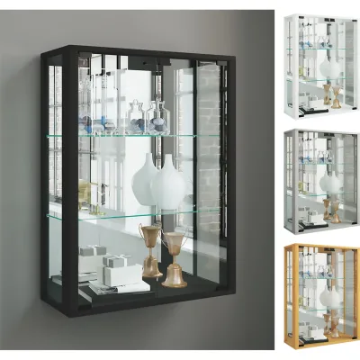 VCM Glasvitrine hängend   Vitrine Glas mit ESG-Sicherheitsglas   Maße ca.  H. 80 x B. 60 x T. 25 cm   Hängevitrine Glas   Modern und platzsparend   Glas Vitrinenschrank -  Udina Spiegel