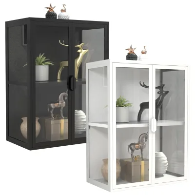 VCM Glasvitrine hängend   Vitrine Glas mit ESG-Sicherheitsglas   Maße ca. H. 80 x B. 60 x T. 35 cm   Hängevitrine Glas   Modern und platzsparend   Glas Vitrinenschrank - Flokas