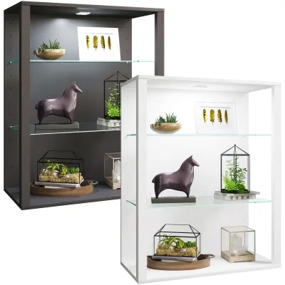 VCM Glasvitrine hängend   Vitrine Glas mit ESG-Sicherheitsglas   Maße ca. H. 90 x B. 70 x T. 35 cm   Hängevitrine Glas   Modern und platzsparend   Glas Vitrinenschrank - Glasol LW