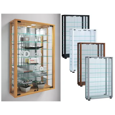 VCM Glasvitrine hängend   Vitrine Glas mit ESG-Sicherheitsglas   Maße ca. . H. 91 x B. 59 x T. 18 cm  Hängevitrine Glas   Modern und platzsparend   Vitrine Glas - Vitrosa Mini Spiegel
