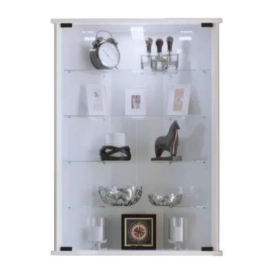 VCM Glasvitrine hängend   Vitrine Glas mit ESG-Sicherheitsglas   Maße ca.  H. 91 x B. 67 x T. 23 cm (ohne Füße)    Hängevitrine Glas   Modern und platzsparend   Glas Vitrinenschrank - Vecko