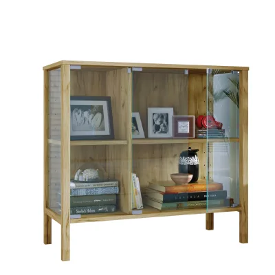 VCM Glasvitrine stehend Jensol – breite Standvitrine mit ESG-Sicherheitsglas, Glasfront & Seitenteile, moderner Vitrinenschrank, Sideboard ca. 80 x 87 x 35 cm