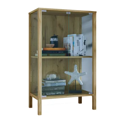 VCM Glasvitrine stehend Jensol M – Vitrinenschrank mit ESG-Sicherheitsglas, moderne Standvitrine, Glasfront & Seitenteile, platzsparende Kommode, ca. 80 x 60 x 35 cm